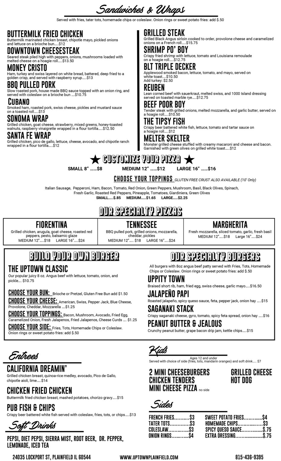 Uptown Food Menu – Uptown Plainfield